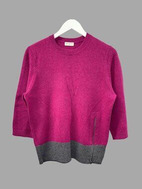 DRIES VAN NOTEN Pink Grey Alpaca Wool Side Zip 3/4 Sleeves Sweater Sz S